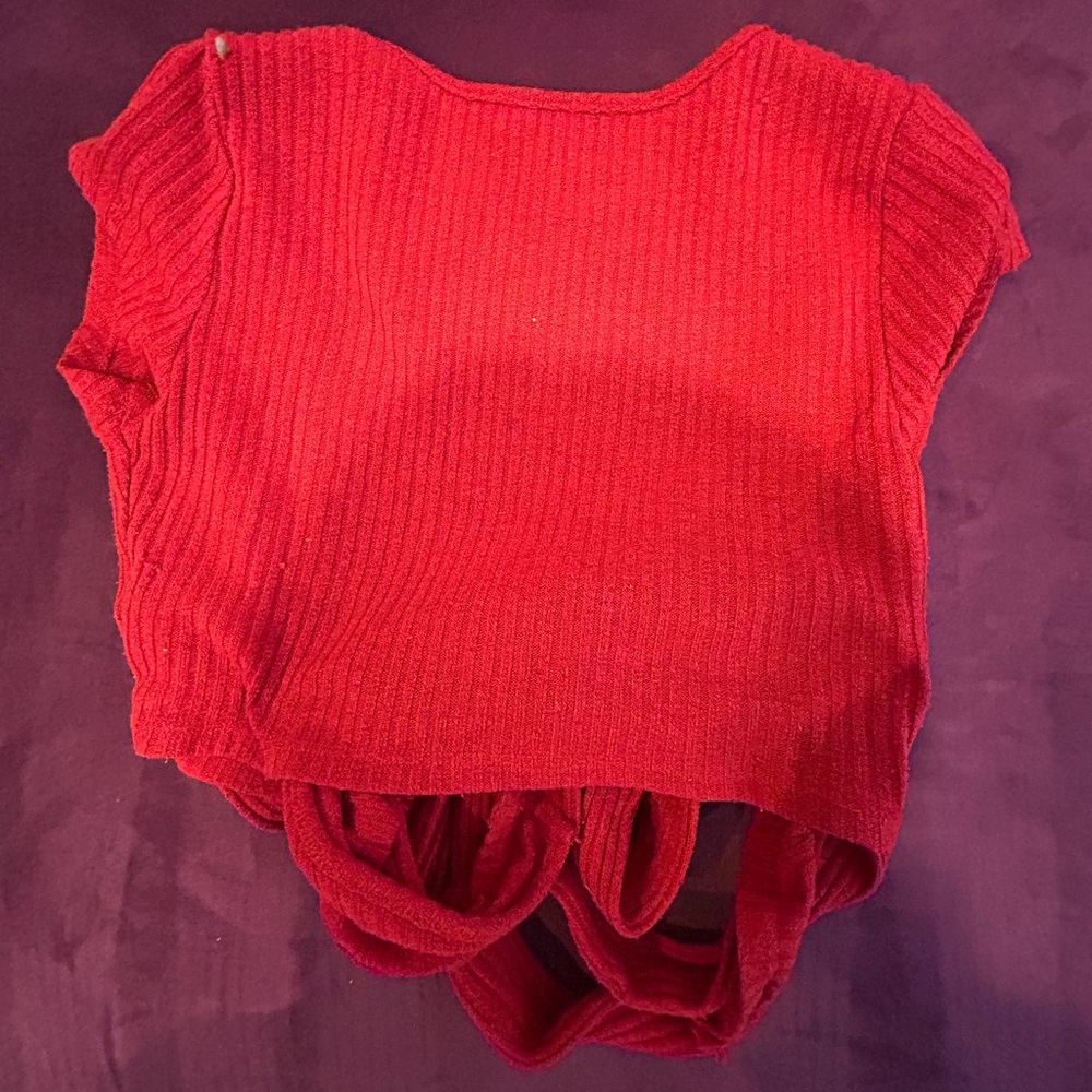 Red Ribbed Wrap Top - Picture 3 of 3